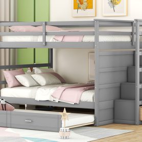 Full Over Full Bunk Bed with Twin Size Trundle and Staircase