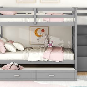 Full Over Full Bunk Bed with Twin Size Trundle and Staircase