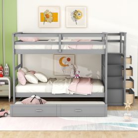 Full Over Full Bunk Bed with Twin Size Trundle and Staircase