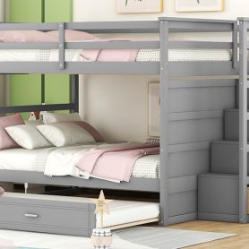 Full Over Full Bunk Bed with Twin Size Trundle and Staircase