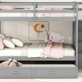 Full Over Full Bunk Bed with Twin Size Trundle and Staircase