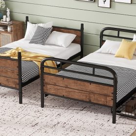 Metal Twin XL over Twin XL Bunk Bed With LED Light And Charge Station 43 Metal Twin XL over Twin XL Bunk Bed With LED Light And Charge Station