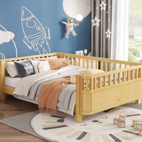 Full Size Wood Low Profile Full Bed With Rails