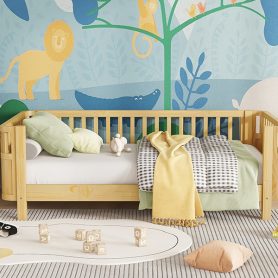 Twin Size Wood Low Profile Full Bed With Rails