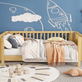 Full Size Wood Low Profile Full Bed With Rails