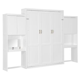 Queen Size Murphy Bed with Desk, Vanity and Cabinets