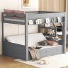 Full Size Convertible Bunk Bed with Storage Staircase, Bedside Table, and 3 Drawers