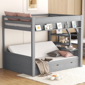 Full Size Convertible Bunk Bed with Storage Staircase, Bedside Table, and 3 Drawers