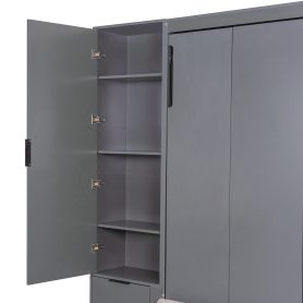 Queen Wall Murphy Bed with Hydraulic Storage, Sofa, Shelves & Drawers, LED/USB Lighting