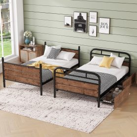 Metal Twin XL over Twin XL Bunk Bed With LED Light And Charge Station 27 Metal Twin XL over Twin XL Bunk Bed With LED Light And Charge Station