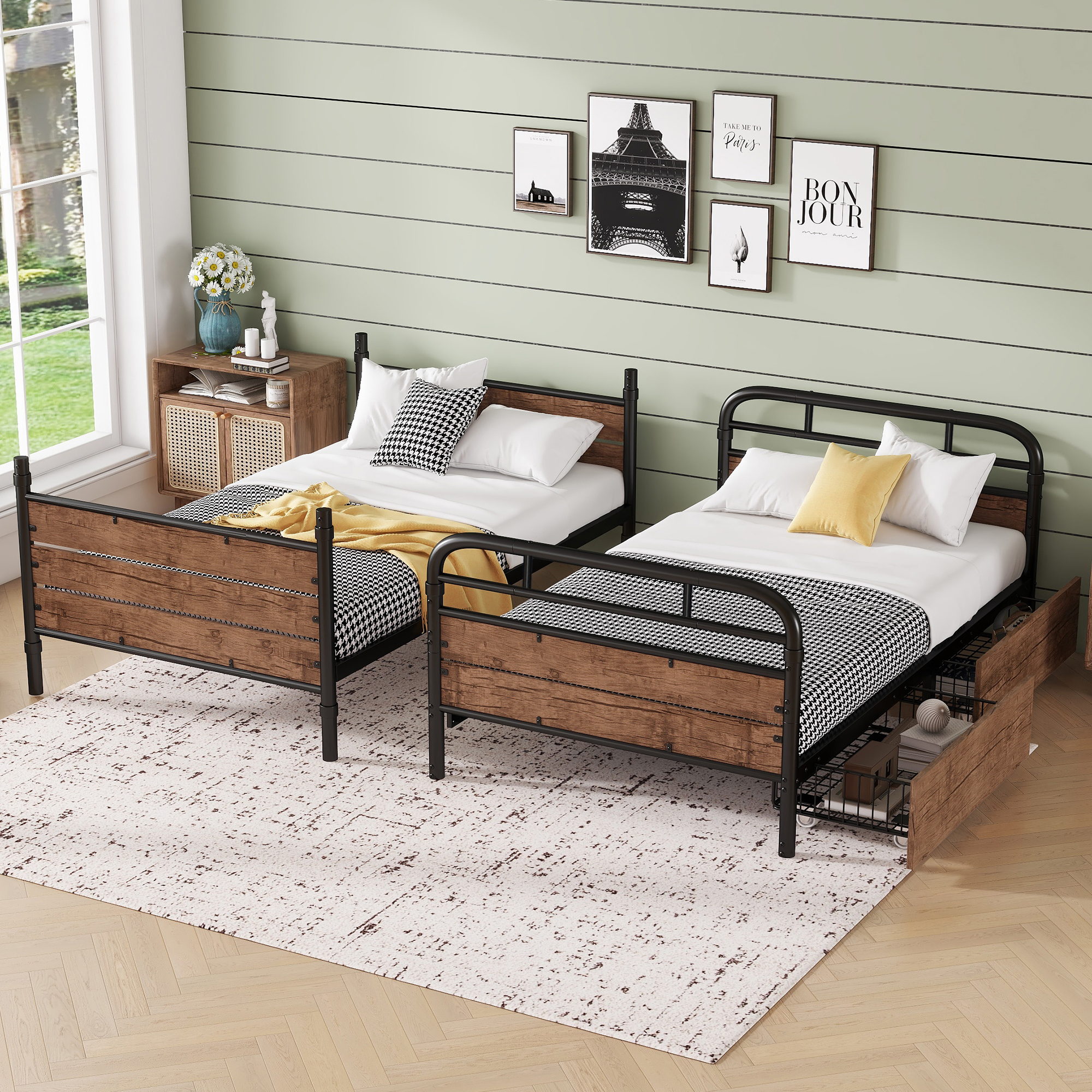 Metal Twin XL over Twin XL Bunk Bed With LED Light And Charge Station 7 Metal Twin XL over Twin XL Bunk Bed With LED Light And Charge Station