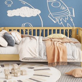Full Size Wood Low Profile Full Bed With Rails