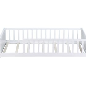 Twin Size Floor Platform Bed with Built-in Book Rack