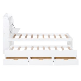 Twin Size Wooden LED Platform Bed with Trundle, Storage Headboard and Drawers