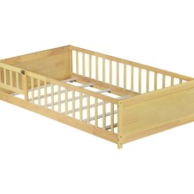 Twin Size Floor Bed with Built-in Book Rack and Door