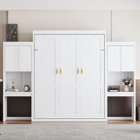 Queen Size Murphy Bed with Desk, Vanity and Cabinets