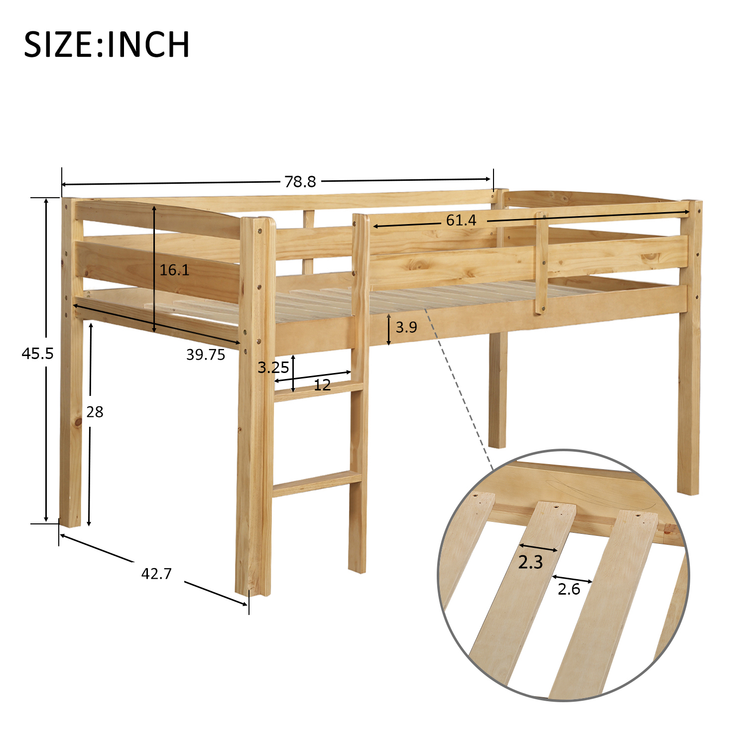 Solid Wood Twin Size Loft Bed with Ladder 7 Solid Wood Twin Size Loft Bed with Ladder