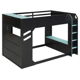 Full Size Wood Loft Bed With Height-adjustable Desk, Drawers, Storage Compartments, Hanging Rod And RGB Lights