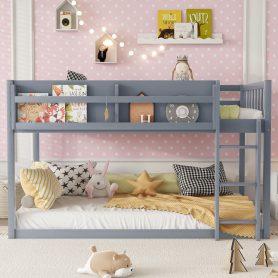 Low Solid Wood Twin Over Twin Bunk Bed With Ladder