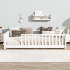 Twin Size Floor Platform Bed with Built-in Book Rack