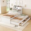Twin Size Wooden LED Platform Bed with Trundle, Storage Headboard and Drawers