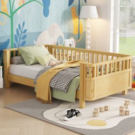Twin Size Wood Low Profile Full Bed With Rails