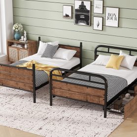 Metal Twin XL over Twin XL Bunk Bed With LED Light And Charge Station 29 Metal Twin XL over Twin XL Bunk Bed With LED Light And Charge Station