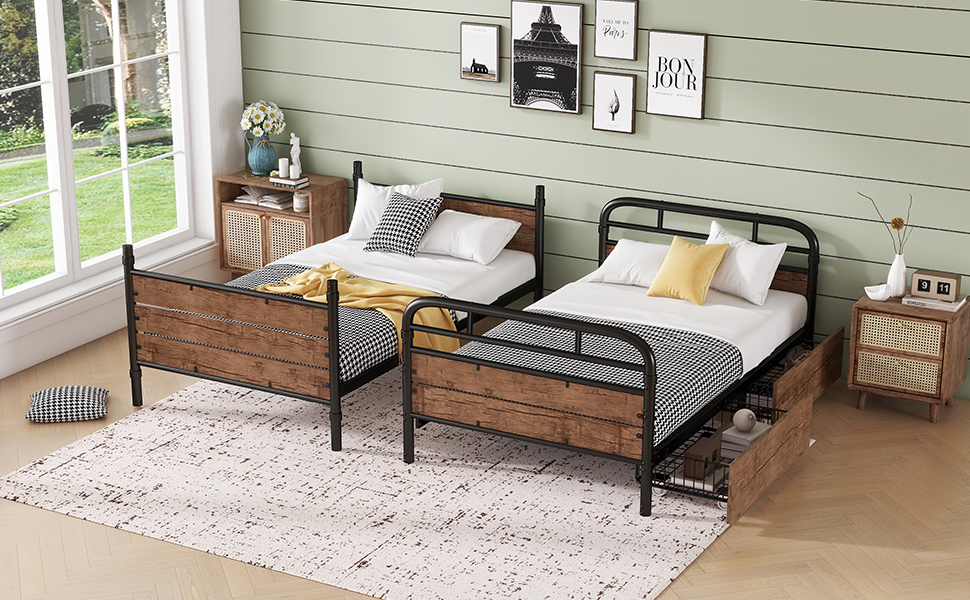 Metal Twin XL over Twin XL Bunk Bed With LED Light And Charge Station 9 Metal Twin XL over Twin XL Bunk Bed With LED Light And Charge Station