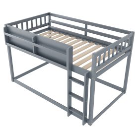Low Solid Wood Twin Over Twin Bunk Bed With Ladder