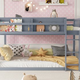 Low Solid Wood Twin Over Twin Bunk Bed With Ladder