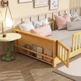 Twin Size Floor Bed with Built-in Book Rack and Door