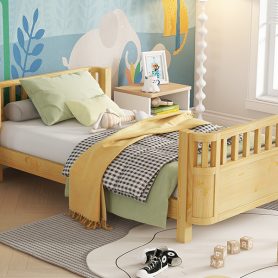 Twin Size Wood Low Profile Full Bed With Rails