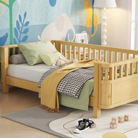 Twin Size Wood Low Profile Full Bed With Rails