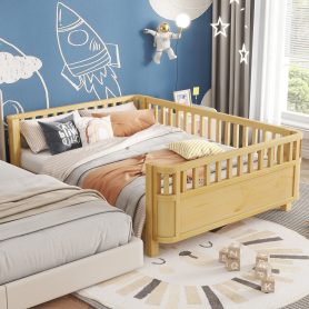 Full Size Wood Low Profile Full Bed With Rails