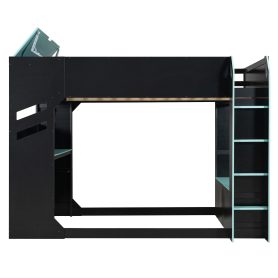 Full Size Wood Loft Bed With Height-adjustable Desk, Drawers, Storage Compartments, Hanging Rod And RGB Lights