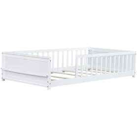 Twin Size Floor Platform Bed with Built-in Book Rack