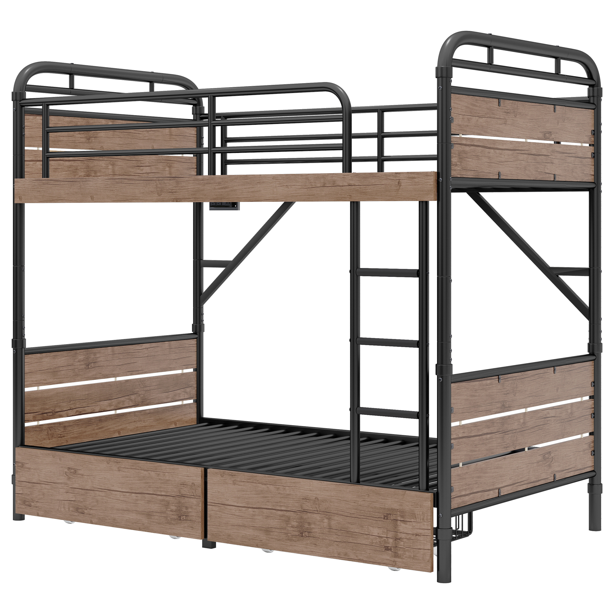 Metal Twin XL over Twin XL Bunk Bed With LED Light And Charge Station 14 Metal Twin XL over Twin XL Bunk Bed With LED Light And Charge Station