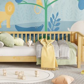 Twin Size Wood Low Profile Full Bed With Rails