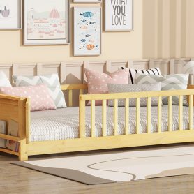 Twin Size Floor Bed with Built-in Book Rack and Door