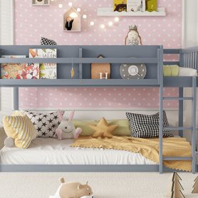 Low Solid Wood Twin Over Twin Bunk Bed With Ladder