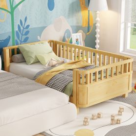 Twin Size Wood Low Profile Full Bed With Rails