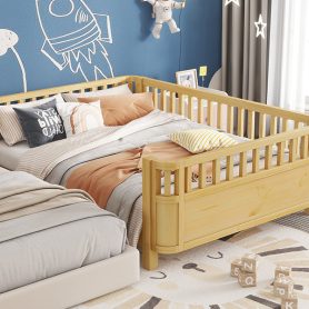 Full Size Wood Low Profile Full Bed With Rails