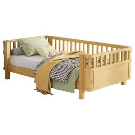Twin Size Wood Low Profile Full Bed With Rails