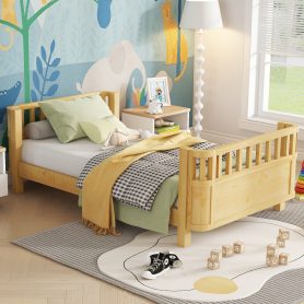 Twin Size Wood Low Profile Full Bed With Rails