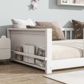 Twin Size Floor Platform Bed with Built-in Book Rack