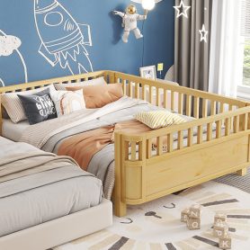 Full Size Wood Low Profile Full Bed With Rails