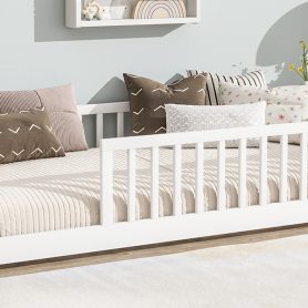 Twin Size Floor Platform Bed with Built-in Book Rack