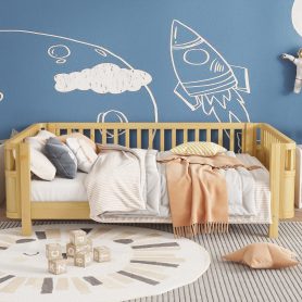 Full Size Wood Low Profile Full Bed With Rails