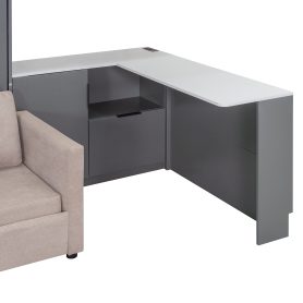 Queen Wall Murphy Bed with Hydraulic Storage, Sofa, Shelves & Drawers, LED/USB Lighting