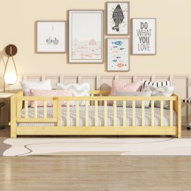 Twin Size Floor Bed with Built-in Book Rack and Door